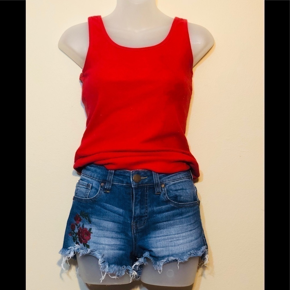 Denim jeans shorts with embroi…